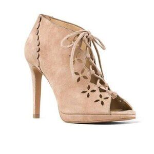 NEW Michael Kors Peep Toe Boots Women 10 Beige Suede Designer Chic Fairy